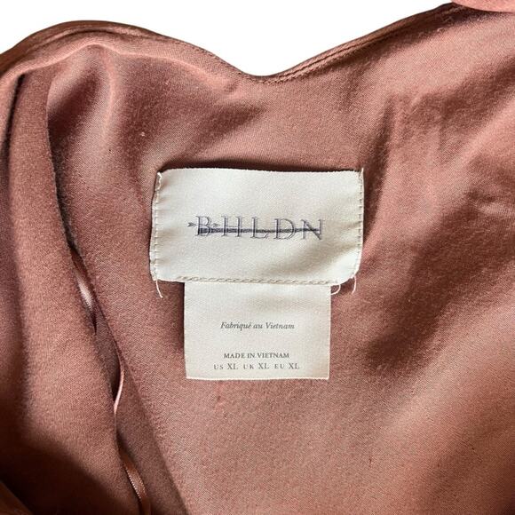 BHLDN Anthropologie Nicoletta One Shoulder Scarf Satin Midi Dress Cedar Brown XL - Picture 6 of 15